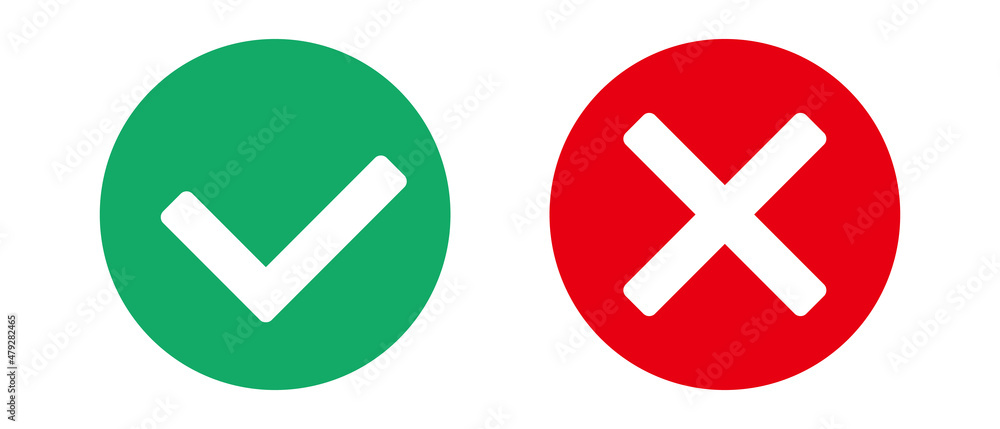 Checkmark icon and crossmark icon set. Vector. Checkmark icon and crossmark icon set. Vector.
