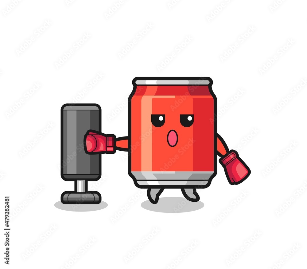 drink can boxer cartoon doing training with punching bag drink can boxer cartoon doing training with punching bag