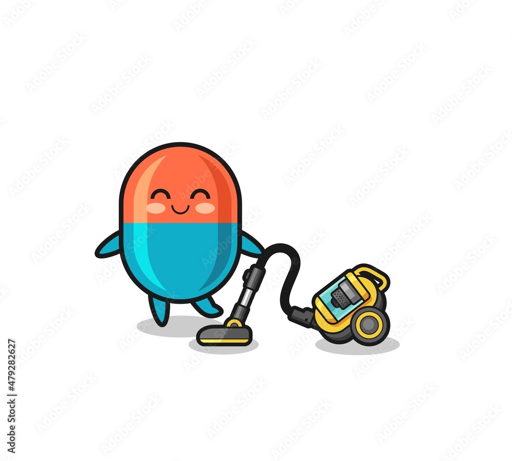 cute capsule holding vacuum cleaner illustration cute capsule holding vacuum cleaner illustration