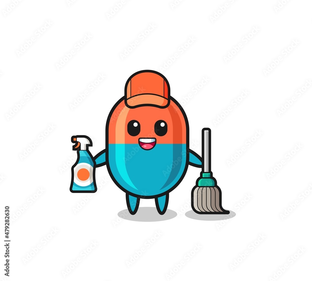 cute capsule character as cleaning services mascot