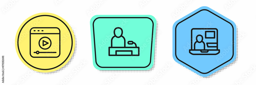 Set line Live stream, Television report and World news. Colored shapes. Vector Set line Live stream, Television report and World news. Colored shapes. Vector