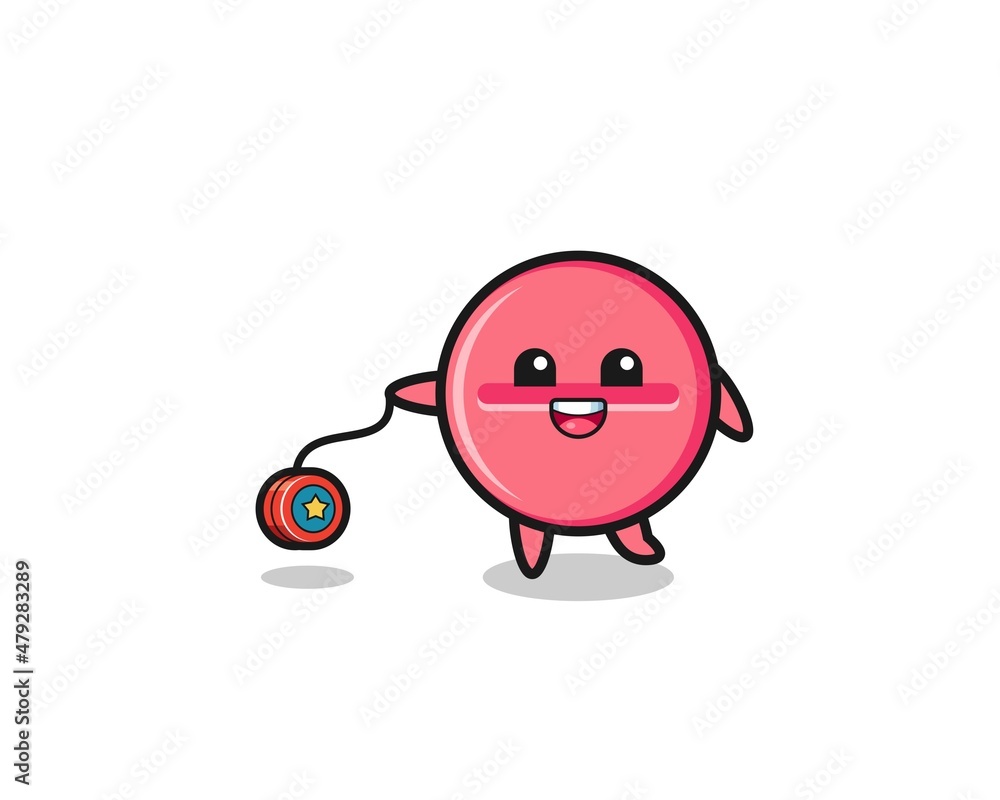 cartoon of cute medicine tablet playing a yoyo cartoon of cute medicine tablet playing a yoyo