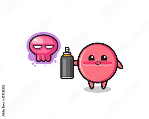 medicine tablet cartoon make a graffiti with a spray paint