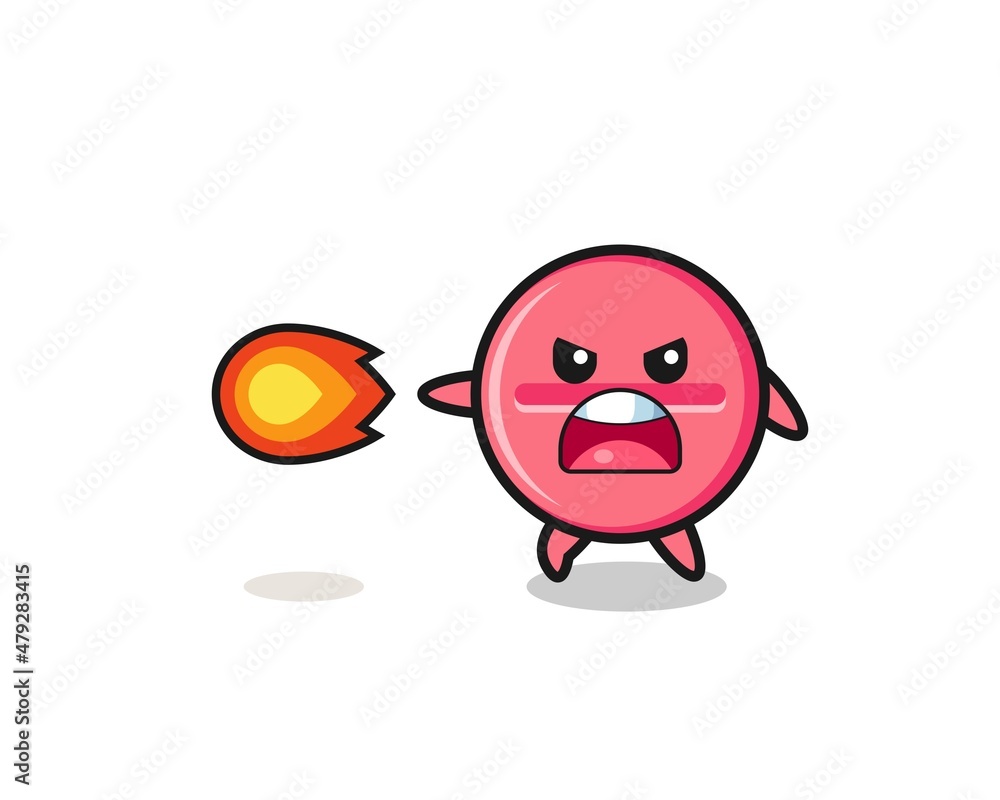 cute medicine tablet mascot is shooting fire power cute medicine tablet mascot is shooting fire power