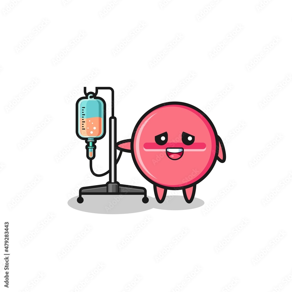 cute medicine tablet character standing with infusion pole cute medicine tablet character standing with infusion pole