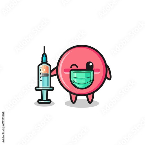 medicine tablet mascot as vaccinator