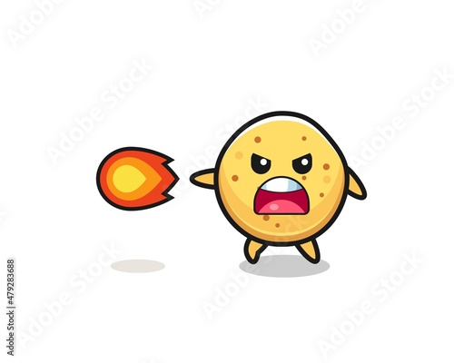 cute potato chip mascot is shooting fire power