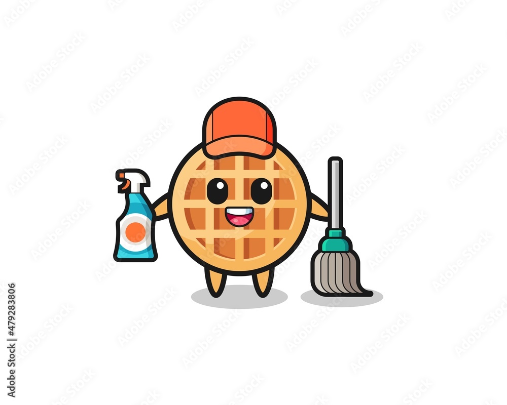 cute circle waffle character as cleaning services mascot