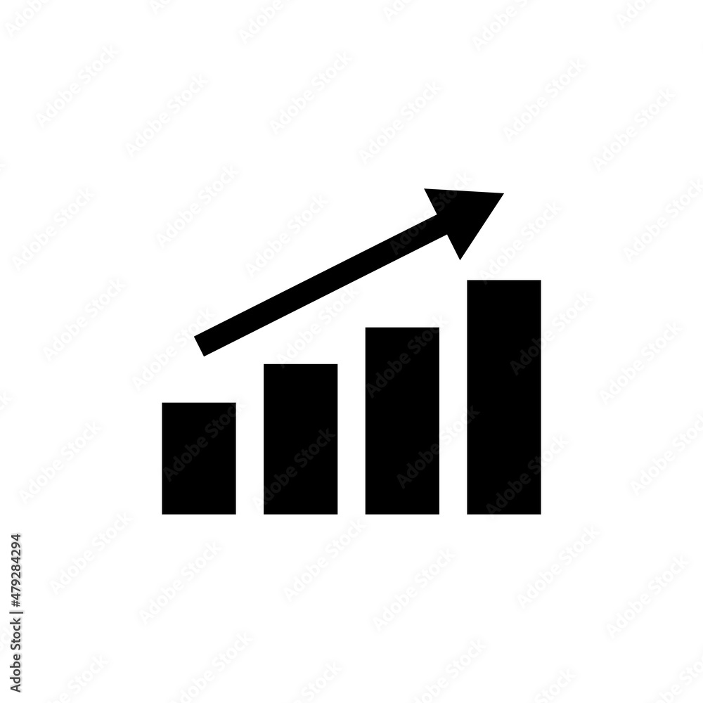 Silhouette icon of an ascending arrow and bar graph. Vector illustration that can be used for business performance and more. Silhouette icon of an ascending arrow and bar graph. Vector illustration that can be used for business performance and more.