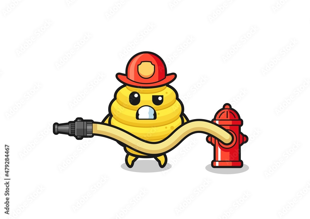 Obraz premium bee hive cartoon as firefighter mascot with water hose