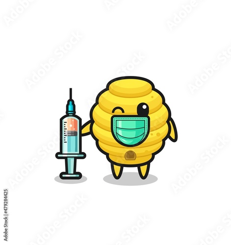bee hive mascot as vaccinator