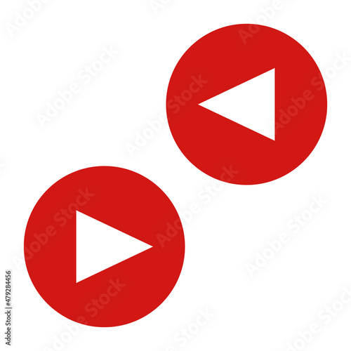 A set of red play button icons. Vectors.