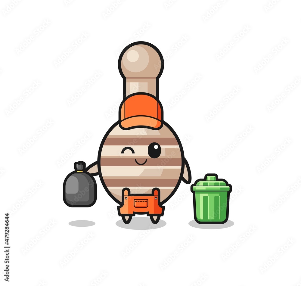 the mascot of cute honey dipper as garbage collector the mascot of cute honey dipper as garbage collector