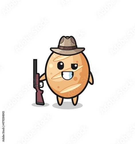 french bread hunter mascot holding a gun