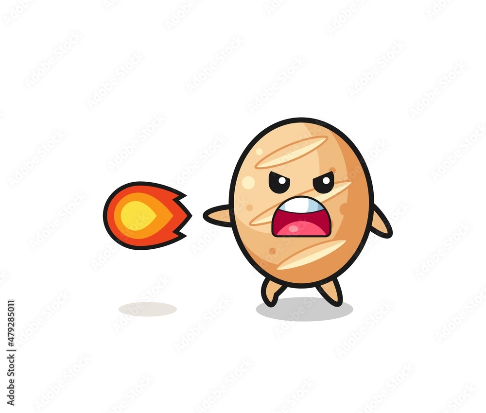 cute french bread mascot is shooting fire power cute french bread mascot is shooting fire power