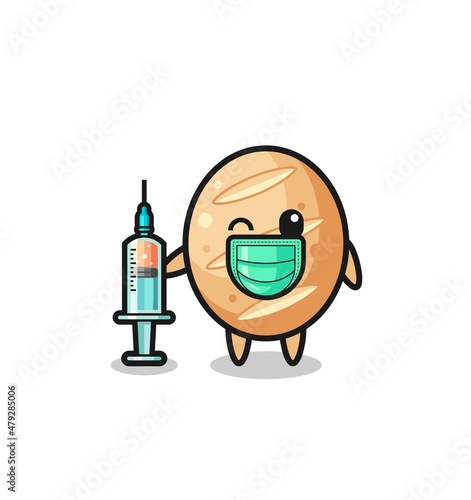french bread mascot as vaccinator