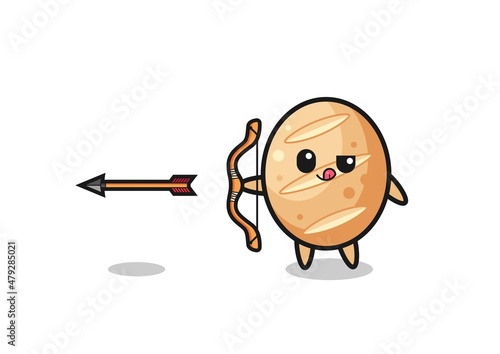 illustration of french bread character doing archery
