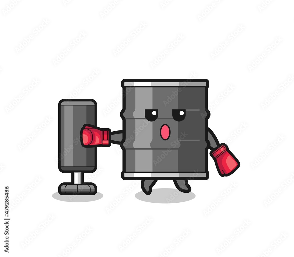 oil drum boxer cartoon doing training with punching bag oil drum boxer cartoon doing training with punching bag