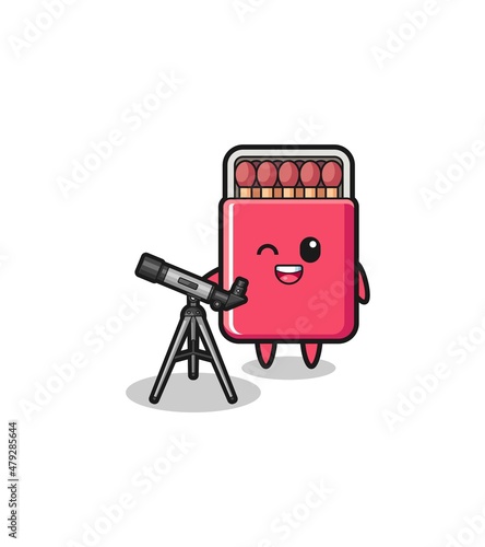 matches box astronomer mascot with a modern telescope
