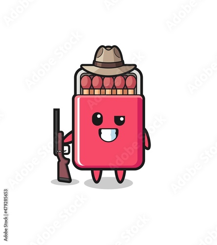 matches box hunter mascot holding a gun
