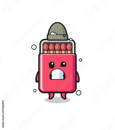 cute cartoon matches box with shivering expression