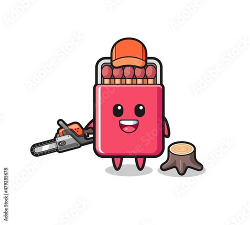 matches box lumberjack character holding a chainsaw