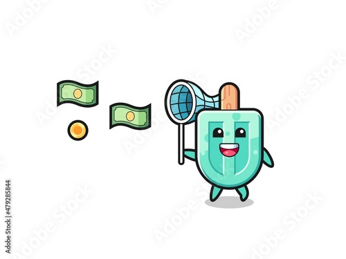 illustration of the popsicles catching flying money