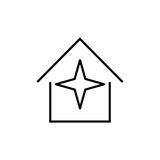 Building as establishment or facility. Outline monochrome sign in flat style. Suitable for stores, advertisements, articles, books etc. Line icon of star inside of house