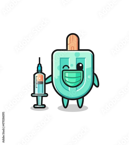 popsicles mascot as vaccinator