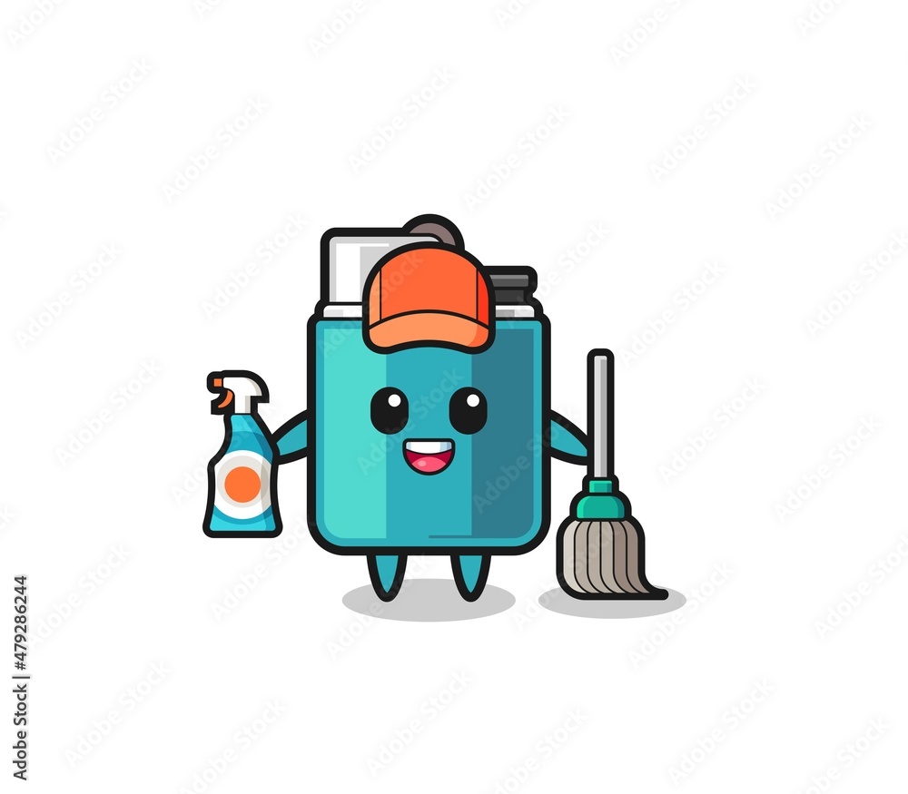 cute lighter character as cleaning services mascot
