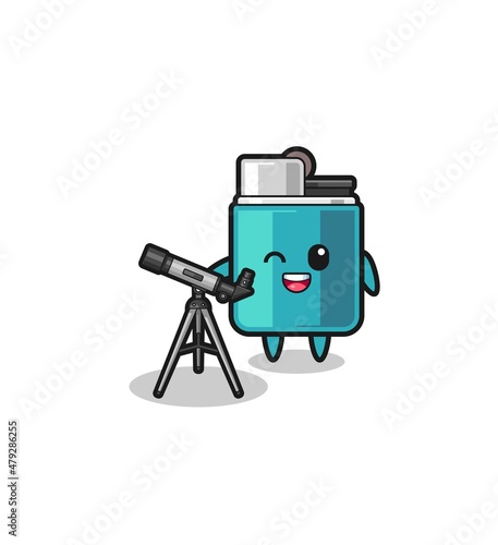 lighter astronomer mascot with a modern telescope