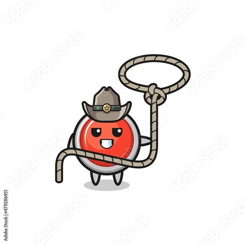 the emergency panic button cowboy with lasso rope