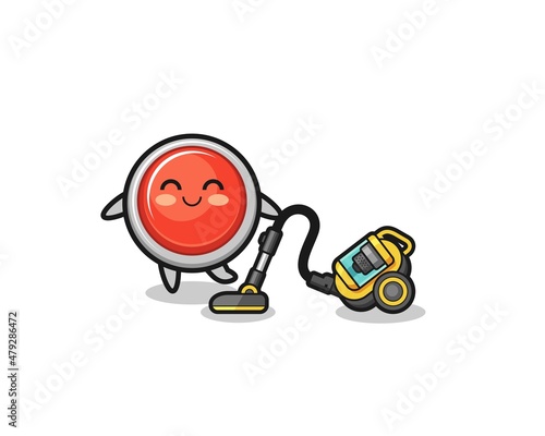 cute emergency panic button holding vacuum cleaner illustration