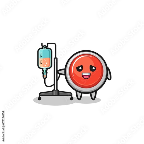 cute emergency panic button character standing with infusion pole