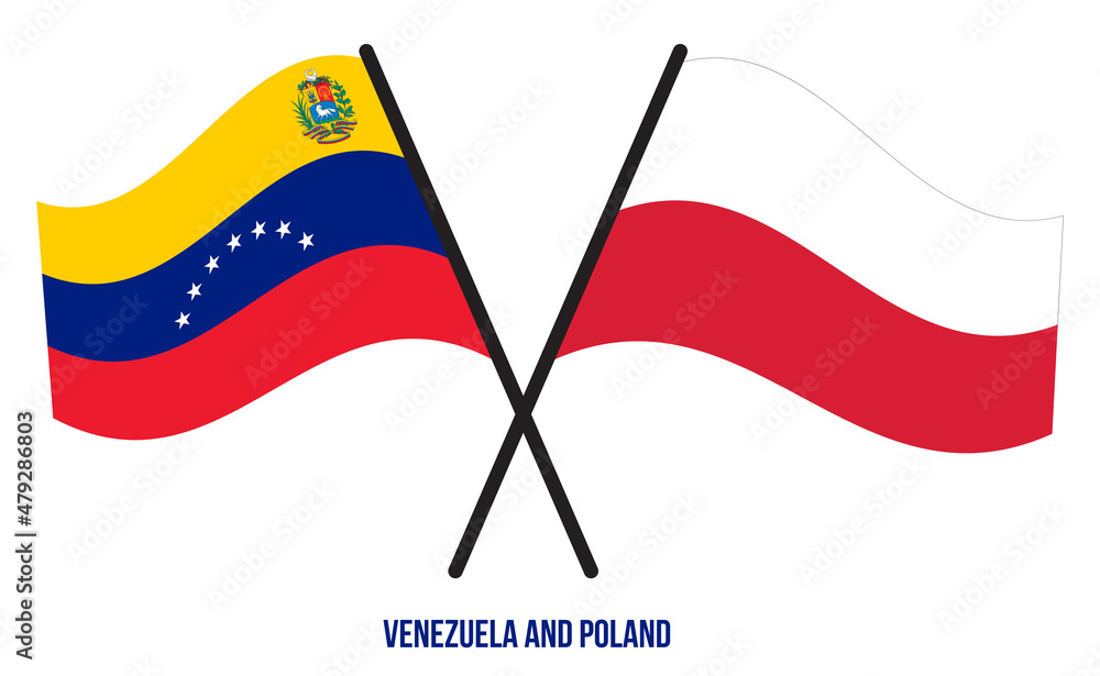 Venezuela and Poland Flags Crossed And Waving Flat Style. Official Proportion. Correct Colors. Venezuela and Poland Flags Crossed And Waving Flat Style. Official Proportion. Correct Colors.