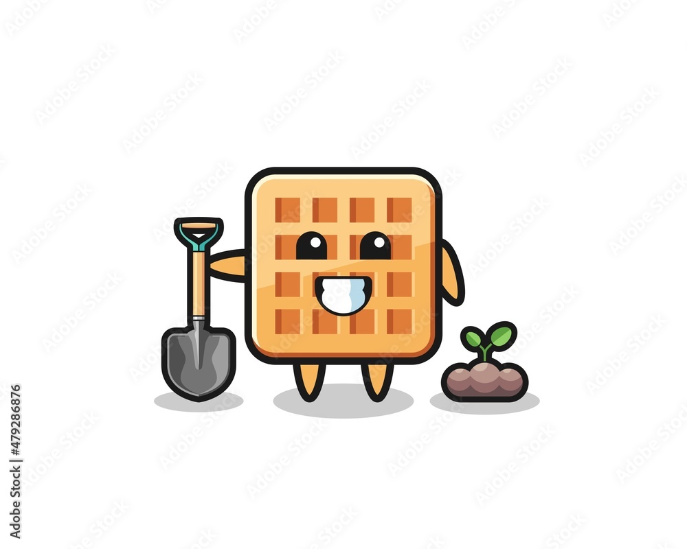 cute waffle cartoon is planting a tree seed