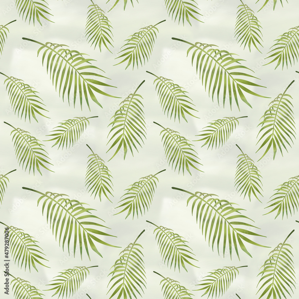 green tropical palm leaves seamless pattern