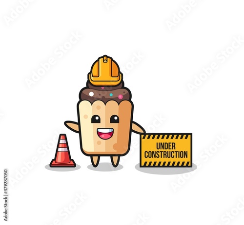 illustration of cupcake with under construction banner
