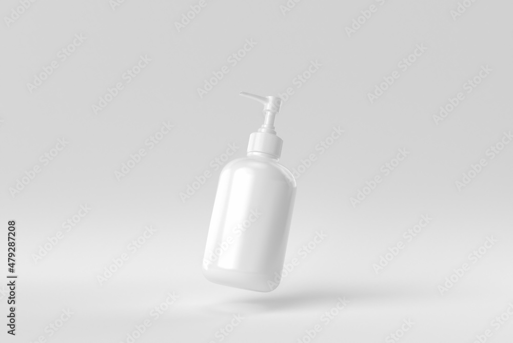 Bottle of alcohol gel on a white background. minimal concept. monochrome. 3D render. Bottle of alcohol gel on a white background. minimal concept. monochrome. 3D render.