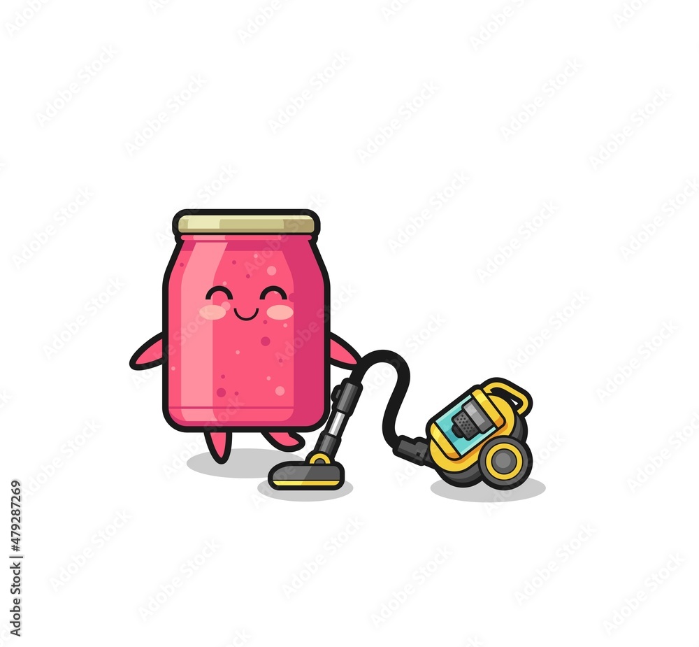 cute strawberry jam holding vacuum cleaner illustration cute strawberry jam holding vacuum cleaner illustration
