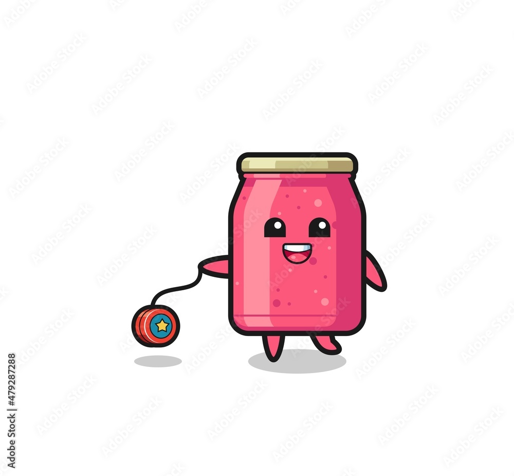 cartoon of cute strawberry jam playing a yoyo cartoon of cute strawberry jam playing a yoyo