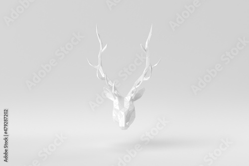 White deer head on a white background. Abstract polygonal minimal concept. monochrome. 3D render.