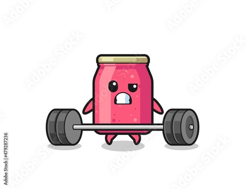 cartoon of strawberry jam lifting a barbell