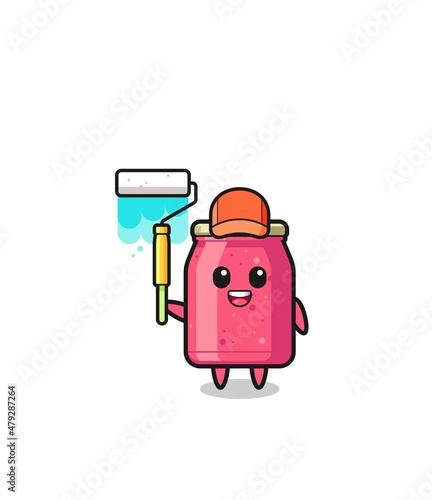 the strawberry jam painter mascot with a paint roller