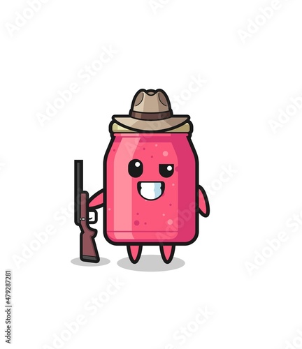 strawberry jam hunter mascot holding a gun