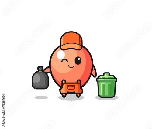 the mascot of cute balloon as garbage collector