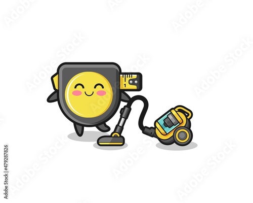 cute tape measure holding vacuum cleaner illustration