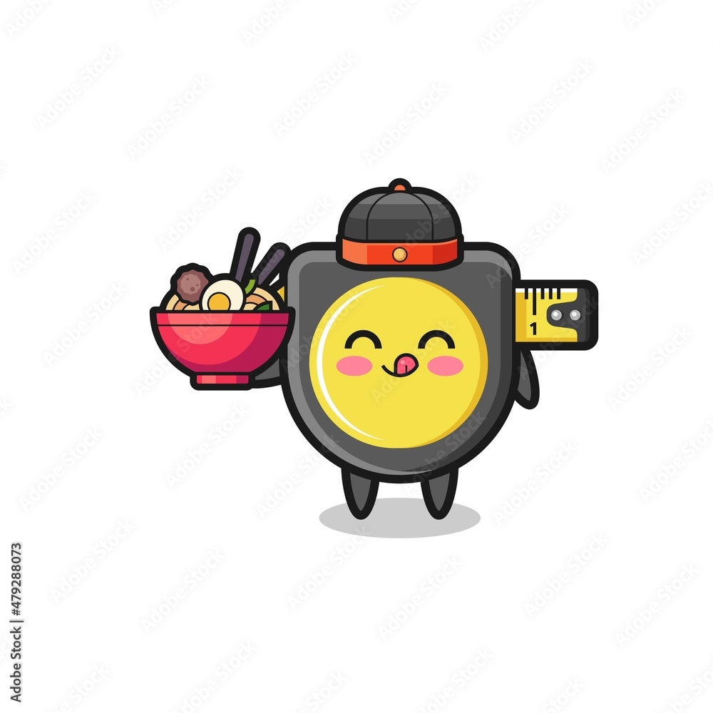 tape measure as Chinese chef mascot holding a noodle bowl