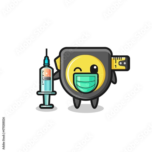 tape measure mascot as vaccinator