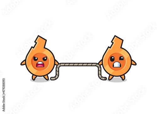 cute whistle character is playing tug of war game
